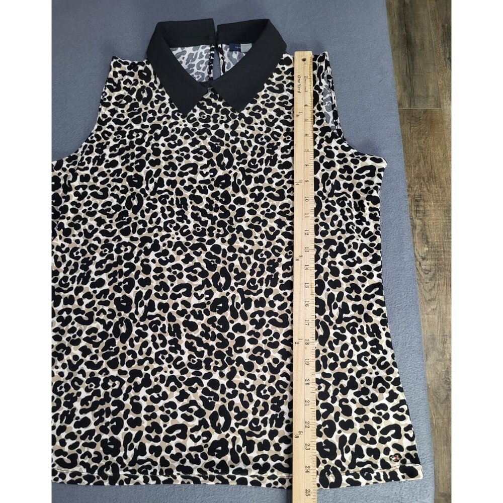 TOMMY HILFIGER Women's LG Cheetah Animal Print Sleeveless Blouse Tank Top Collar - Picture 5 of 7